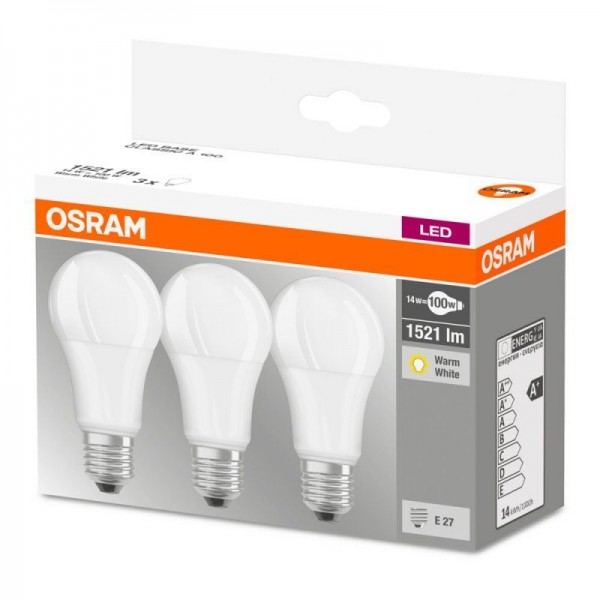 Osram LEDbase Classic A Retro 14-100W/827 LED E27 matt 200° 1521lm echt warmweiß nicht dimmbar 3er Pack
