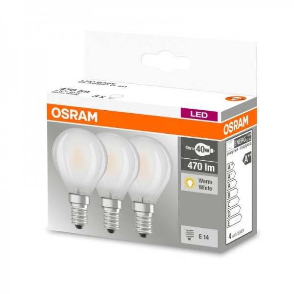 Osram LEDbase Classic P Retro 4-40W/827 LED E14 matt 200° 470lm echt warmweiß nicht dimmbar 3er Pack