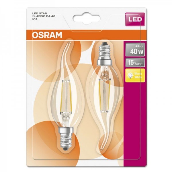 Osram LED Star Classic BA Filament 4-40W/827 E14 klar 300° 470lm warmweiß nicht dimmbar 2er Blister