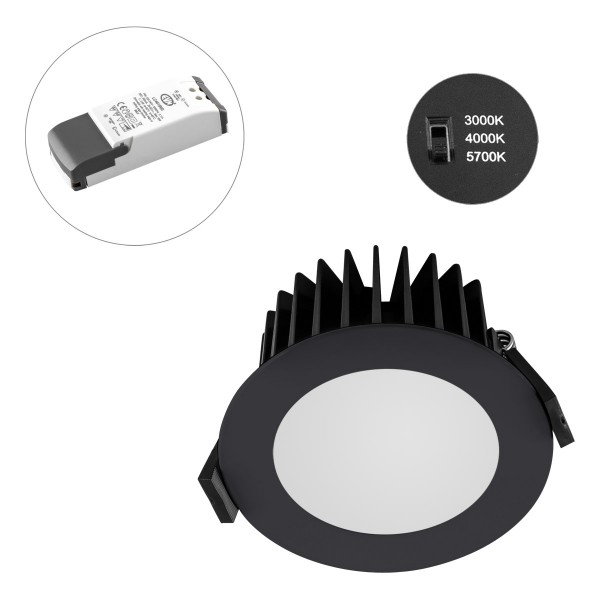 EVN LED Downlight anthrazit rund 103x43mm 10W 3000-5700K 993 bis 1076lm >80° 220-240V IP44