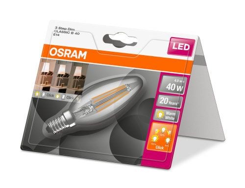 Osram LED Three Step DIM Classic B Filament 4-40W/827 E14 470lm klar warmweiß 300°
