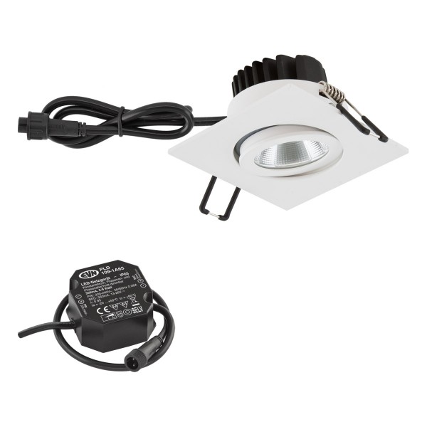 EVN Power-LED Leuchte weiß schwenkbar viereckig 83x83x48,5mm 6W 3000K 620lm 21-40° 220-240V IP65