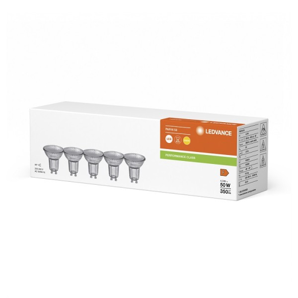 Osram / Ledvance LED Reflektor PAR16 36° Performance 4,3-50W/830 warmweiß 350lm GU10 220-240V 5er