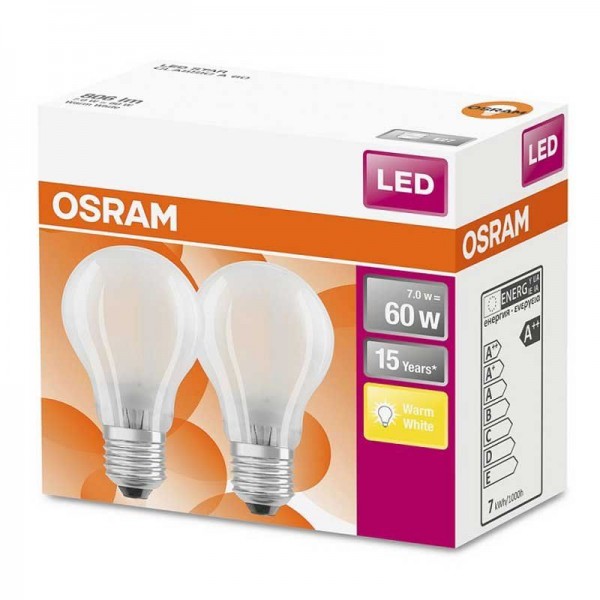 Osram LED Star Classic A Glas 6,5-60W/827 E27 matt 300° 806lm warmweiß nicht dimmbar 2er Pack