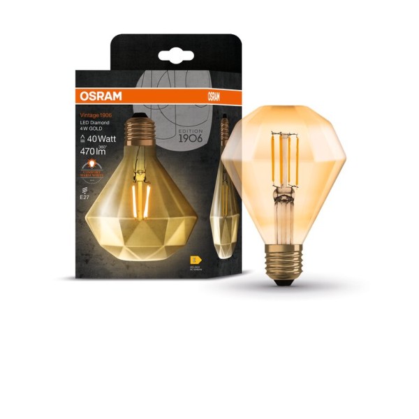 Osram / Ledvance LED Filament Vintage 1906 Edison Diamond gold 300° 4-40W/824 extra warmweiß 470lm E27 220-240V
