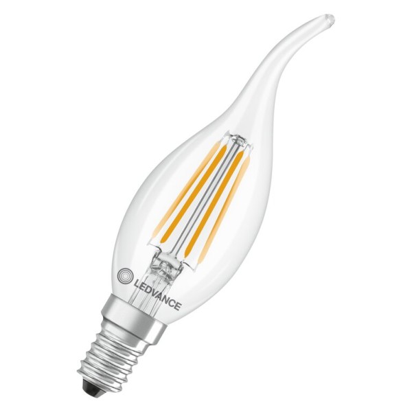 Osram / Ledvance LED Filament Kerze BA klar Windstoß 300° Performance 3,4-40W/827 warmweiß 470lm E14 220-240V