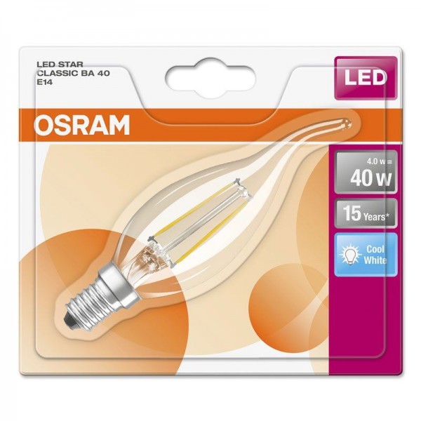 Osram LED Star Classic BA Filament 4-40W/840 E14 klar 300° 470lm kaltweiß nicht dimmbar Blister