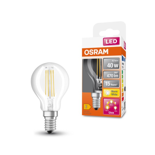 Osram / Ledvance LED Filament Superstar Classic P klar 320° Plus 4-40W/827 warmweiß 470lm E14 220-240V