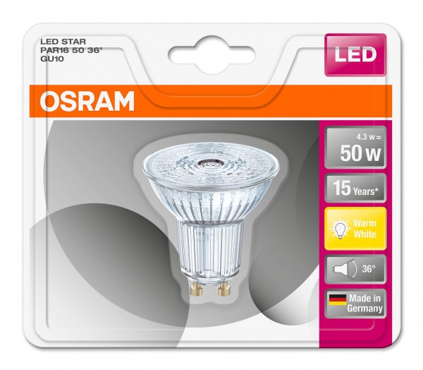 Osram LED Star PAR16 4,3-50W/827 GU10 36° 350lm warmweiß nicht dimmbar