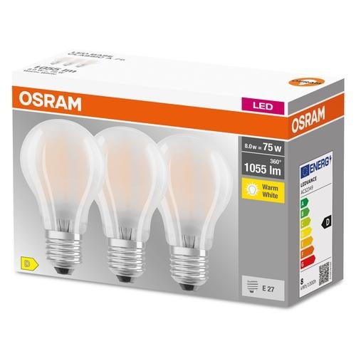 Osram LED Base Classic A Filament 7,5-75W/827 E27 1055lm matt warmweiß nicht dimmbar 3er Pack
