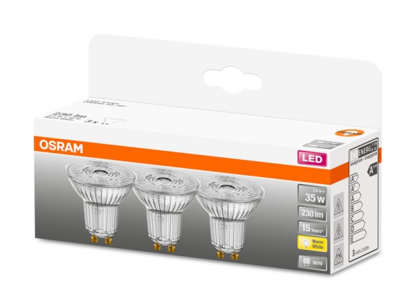 OSRAM LED Star PAR16 2,6-35W/827 GU10 230lm 36° nicht dimmbar 3er Pack
