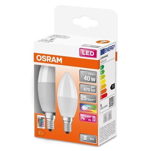 Osram LED Retrofit Classic B RGBW 4,9-40W/ E14 470lm matt warmweiß dimmbar 2er Pack