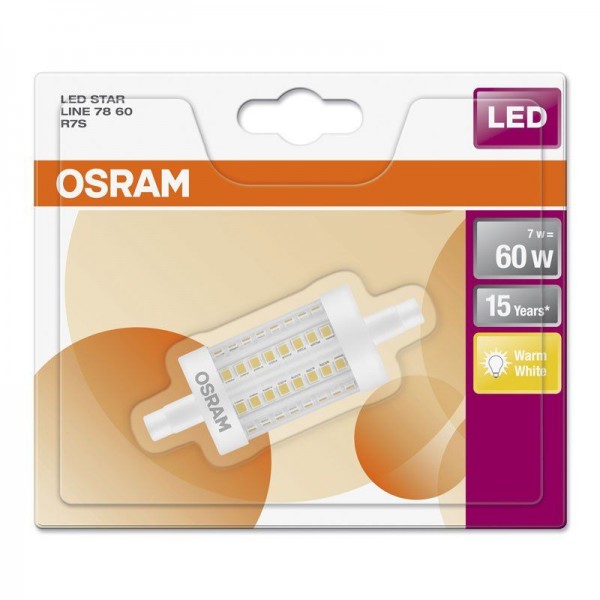 Osram LEDstar Line78 78mm 7-60W/827 LED R7s klar 300° 806lm echt warmweiß nicht dimmbar Blister