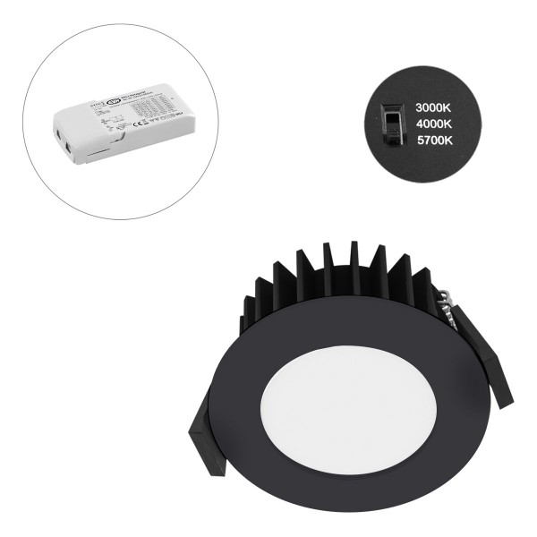EVN LED Downlight anthrazit rund 85x43mm 10W 3000-5700K 706 bis 1014lm >80° 220-240V IP54