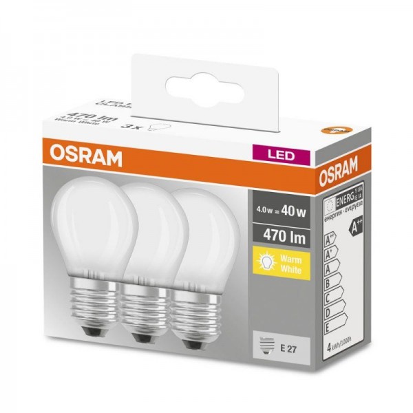 Osram LED Base Classic P Glas 4-40W/827 E27 matt 300° 470lm warmweiß nicht dimmbar 3er Pack