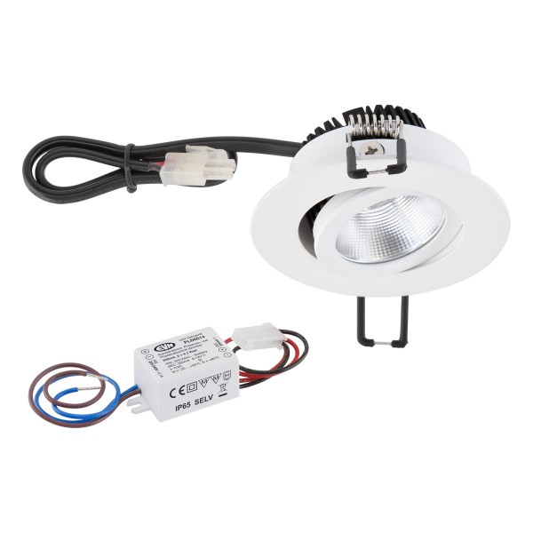 EVN Power-LED Leuchte inkl.Netzgerät weiß schwenkbar rund 83x35mm 3W 2700K 280lm 21-40° 220-240V IP20