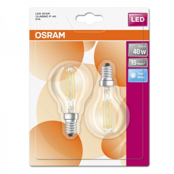 Osram LED Star Classic P Filament 4-40W/840 E14 klar 300° 470lm kaltweiß nicht dimmbar 2er Blister
