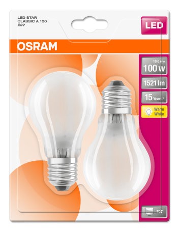 OSRAM LED Star CL A FIL 10-100W/827 E27 1521lm matt nicht dimmbar 2er Pack