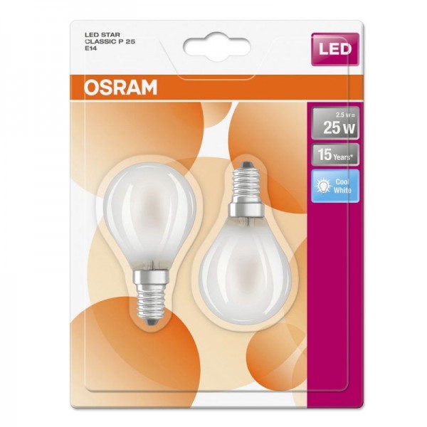 Osram LED Star Classic P Glas 2,8-25W/840 E14 matt 300° 250lm kaltweiß nicht dimmbar 2er Blister