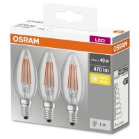Osram LED Base Classic B Filament 4-40W/827 E14 470lm echt warmweiß nicht dimmbar klar - 3er Pack