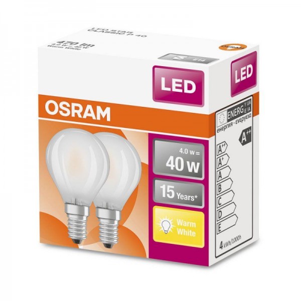 Osram LED Star Classic P Glas 4-40W/827 E14 matt 300° 470lm warmweiß nicht dimmbar 2er Pack