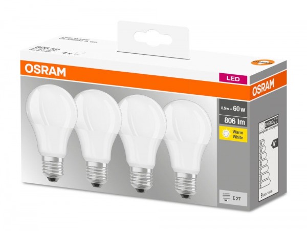 Osram LED Base Retro Classic A 8,5-60W/827 E27 matt 180° 806lm warmweiß - 4er Pack