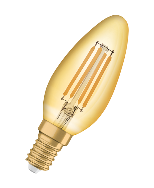 Osram / Ledvance LED Filament Vintage 1906 Kerze B gold 300° 4-35W/824 extra warmweiß 410lm E14 220-240V