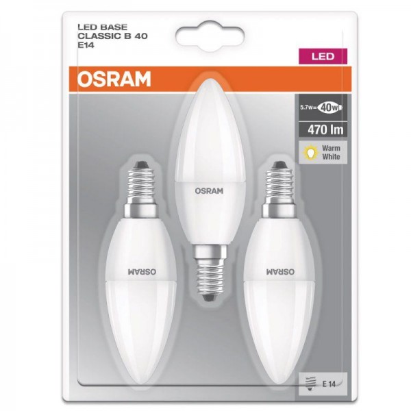 Osram LED Base Classic B Retro 5-40W/827 E14 470lm echt warmweiß nicht dimmbar matt - 3er Blister
