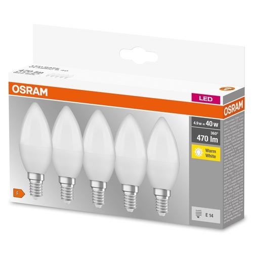 Osram LED Base Classic B 5-40W/827 E14 470lm matt warmweiß nicht dimmbar 5er Pack